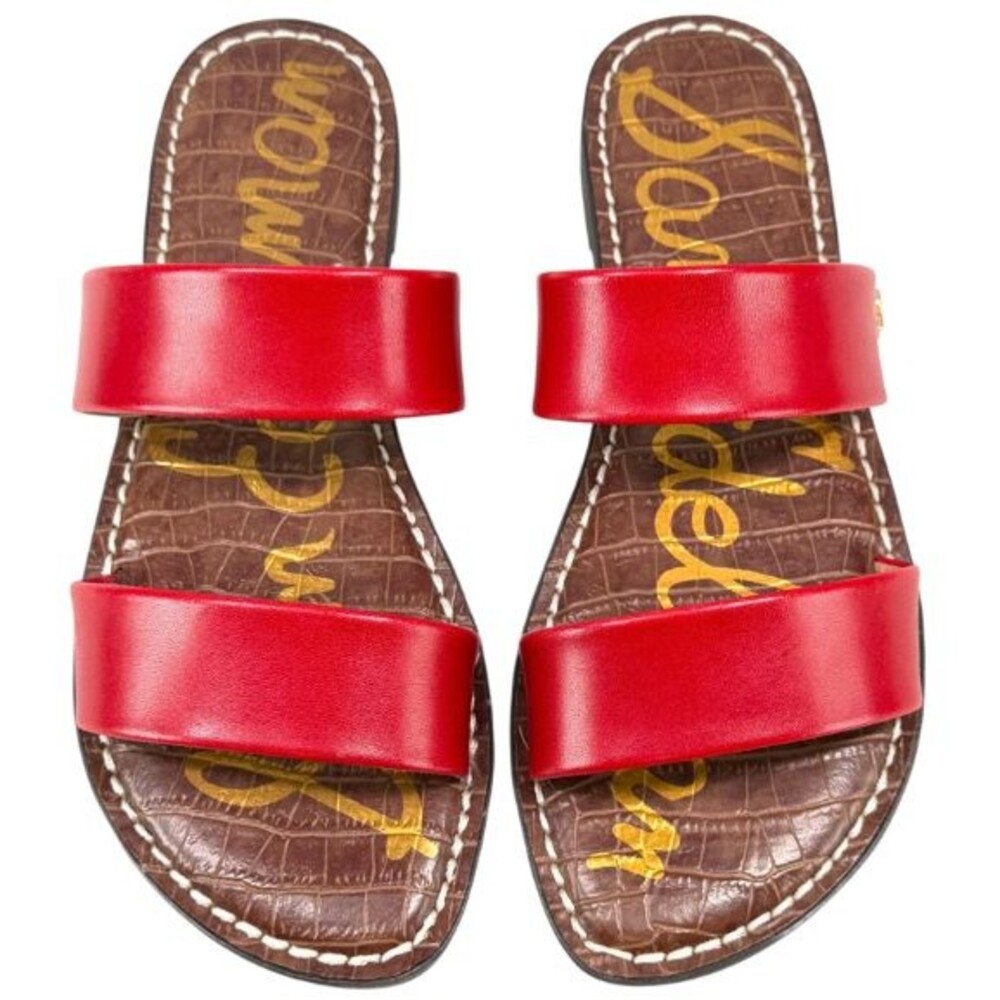 NIB Sam Edelman Gala Leather 2 Strap Slide Sandals Red Womens Size 7.5 Coastal